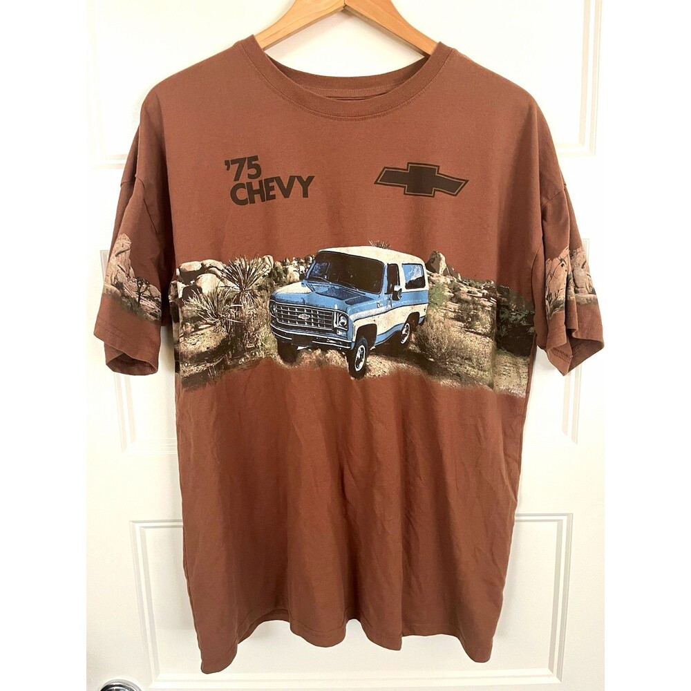 Chevrolet Men's Brown '75 Chevy Graphic Print Logo Crew Neck T-Shirt M